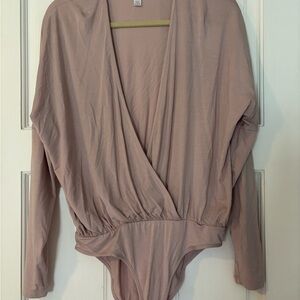 Soft Modal Cotton American Apparel Dusty Rose Surplice Long Sleeve Bodysuit